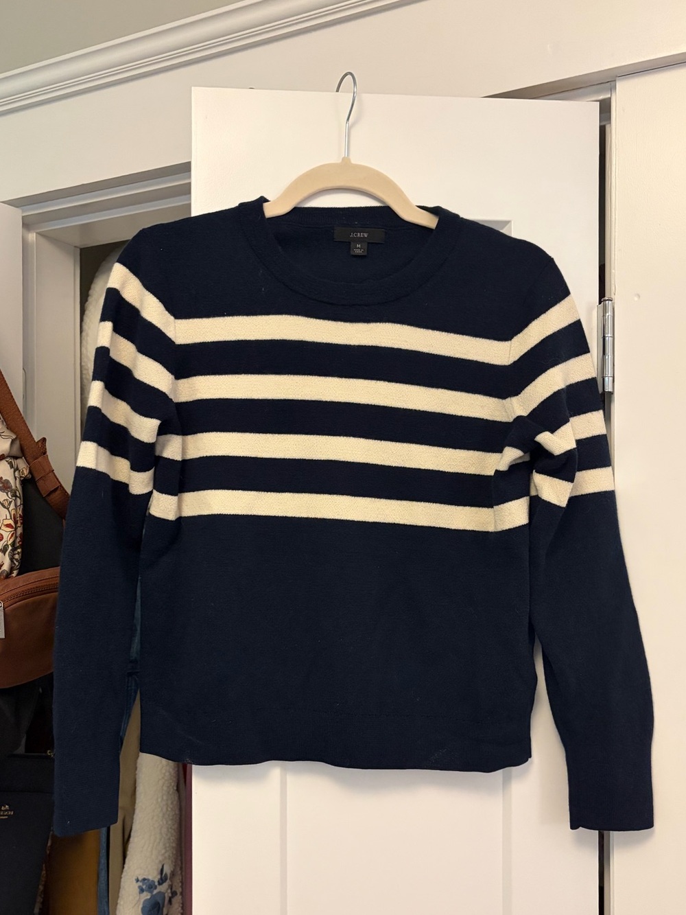 J. Crew Striped Navy and Cream Knit Sweater